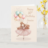 White, Red Haired Ballerina 10th Birthday * カード (黄色い花)