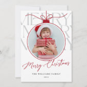WHITE RED MODERN TYPOGRAPHY PHOTO ORNAMENT シーズンカード (正面)