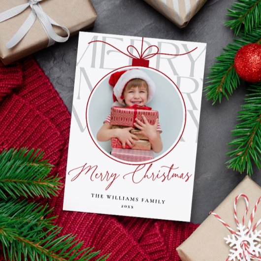 WHITE RED MODERN TYPOGRAPHY PHOTO ORNAMENT シーズンカード