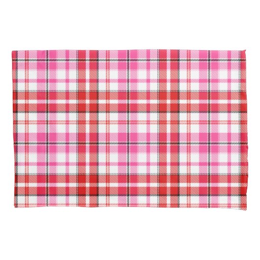 White Red Pink Plaid Tartan Design  枕カバー (正面)