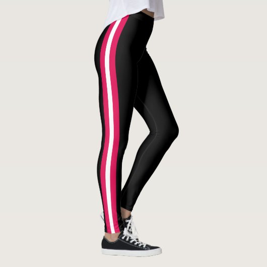 White Red Side Stripe Black Leggings Custom Colors レギンス (右)