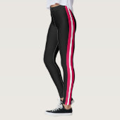 White Red Side Stripe Black Leggings Custom Colors レギンス (左)