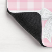 White Ribbon and Bow on Pink Plaid マウスパッド (コーナー)