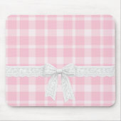 White Ribbon and Bow on Pink Plaid マウスパッド (正面)