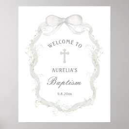 White Ribbon Baby's Breath Baptism Welcome ポスター