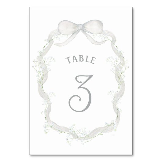 White Ribbon Baby's Breath Table Number テーブルナンバー (正面)