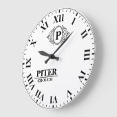 White Roman Numerals  Monogram Classic Luxury ラージ壁時計 (傾斜)