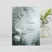 White Rose and Dusty Gray Fern Winter Wedding 招待状 (スタンド正面)