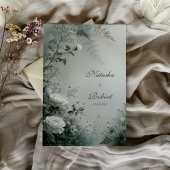 White Rose and Dusty Gray Fern Winter Wedding 招待状