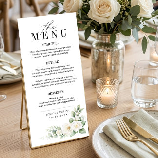 White Rose and Greenery Wedding Menu Card メニュー