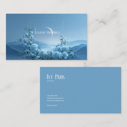 White Rose and Misty Blue Mountain Crescent Moon 名刺 (正面/裏面)