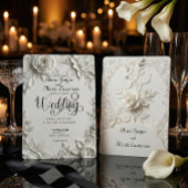 White Rose Bas Relief Faux Embossed Wedding  招待状