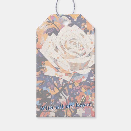 White Rose Botanical Acrylic Painted Floral ギフトタグ (正面)