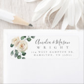 White Rose Botanical Wedding Return Address ラベル (インサイチュ)