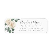 White Rose Botanical Wedding Return Address ラベル (正面)