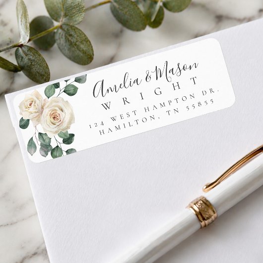 White Rose Botanical Wedding Return Address ラベル