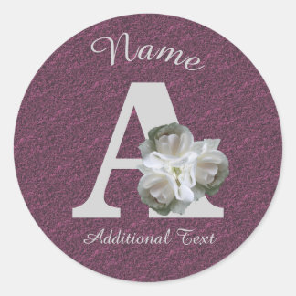 White Rose Bouquet Monogram A Personalized   ラウンドシール
