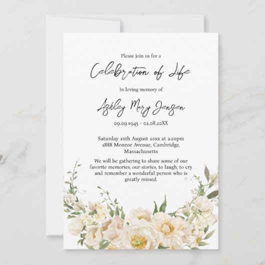 White Rose Celebration of Life Funeral 招待状 (正面)
