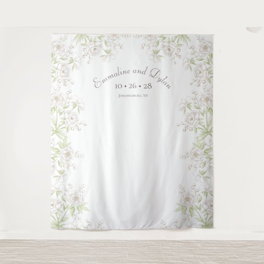 White Rose Classic Wedding Photo Backdrop タペストリー (正面)