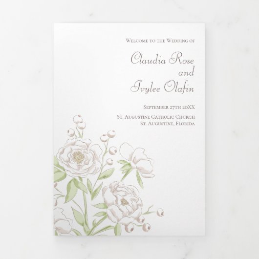 White Rose Classic Wedding Programs 三つ折りプログラム (カバー)