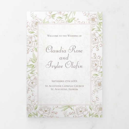 White Rose Classic Wedding Programs 三つ折りプログラム (カバー)