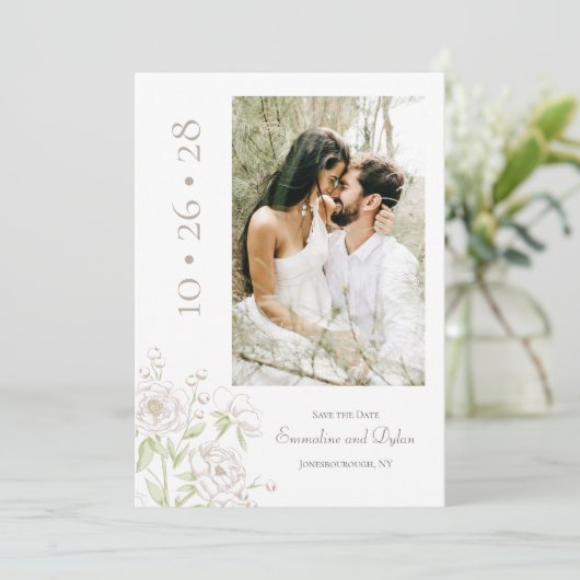 White Rose Classic Wedding Save the Date 招待状 (スタンド正面)