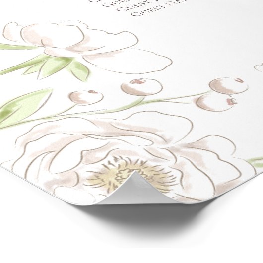 White Rose Classic Wedding Seating Chart ポスター (角)