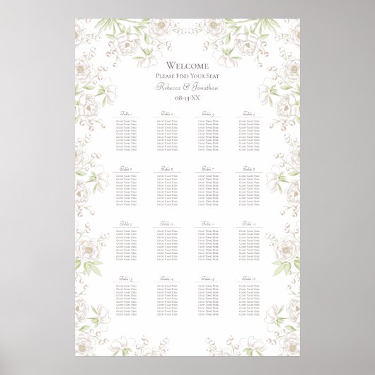 White Rose Classic Wedding Seating Chart ポスター (正面)