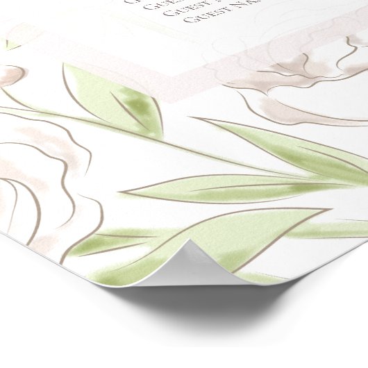 White Rose Classic Wedding Seating Chart ポスター (角)