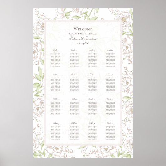 White Rose Classic Wedding Seating Chart ポスター (正面)