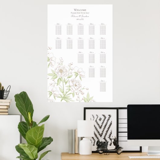 White Rose Classic Wedding Seating Chart ポスター (ホームオフィス)