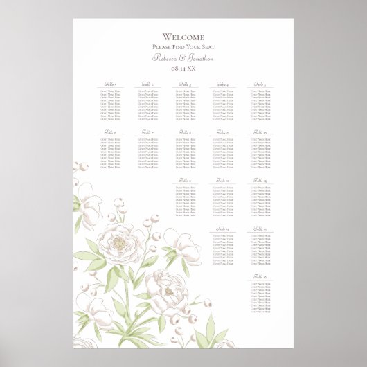 White Rose Classic Wedding Seating Chart ポスター (正面)