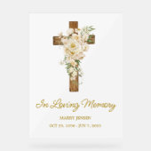 White rose cross Memorial Funeral アクリルサイン (正面)