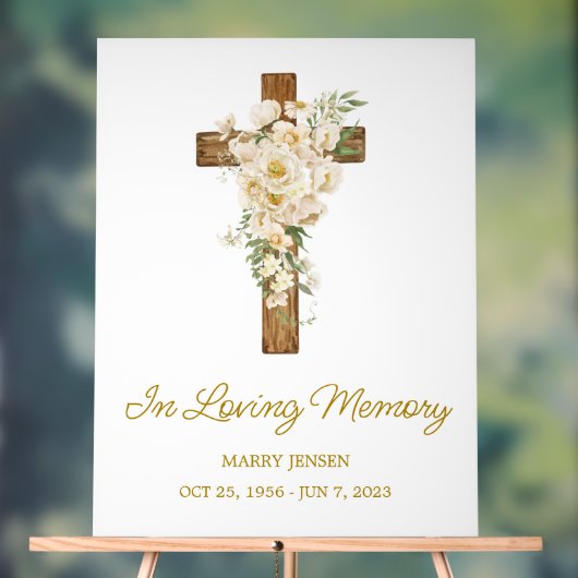 White rose cross Memorial Funeral アクリルサイン (ニュートラル)