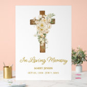 White rose cross Memorial Funeral アクリルサイン (ウェディング)