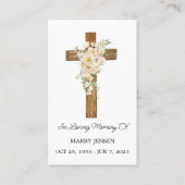 White rose Cross Memorial Funeral Prayer Card 名刺 (正面)
