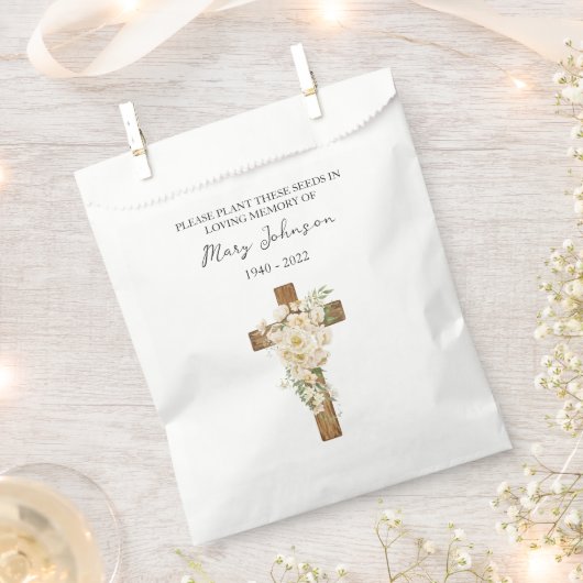 White Rose Cross Seed Packet Funeral Favor Bag フェイバーバッグ (クリップ留めされた状態)