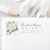 White Rose Eucalyptus Wedding Return Address ラベル (インサイチュ)