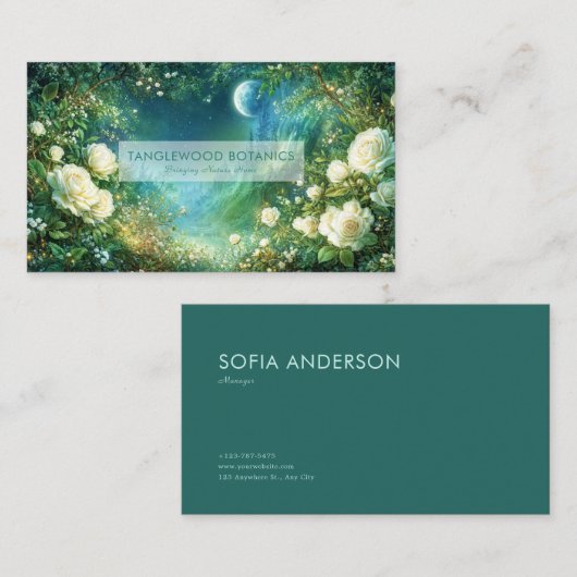 White Rose Floral and Full Moon Castle Night 名刺 (正面/裏面)