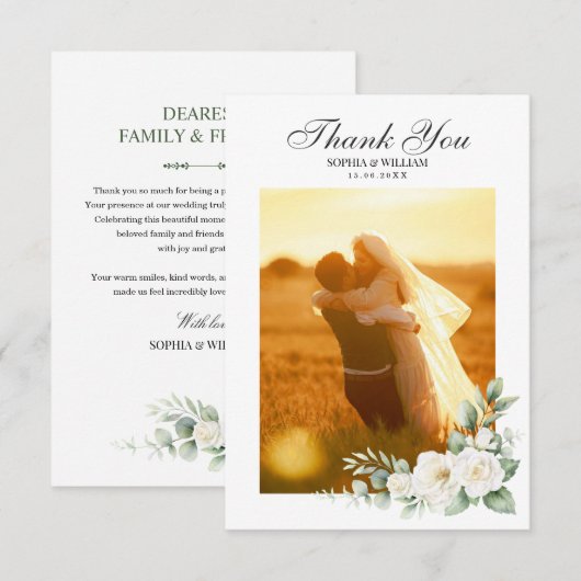 White Rose Floral Wedding Thank You Card サンキューカード (正面/裏面)