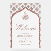 White Rose Gold Arch Muslim Wedding Welcome アクリルサイン (正面)