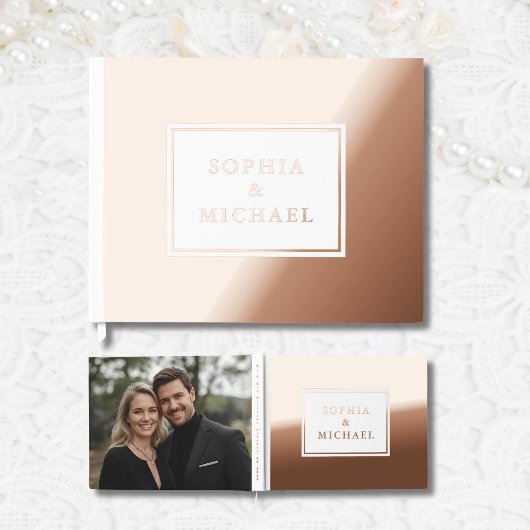 White Rose Gold Foil Guest Book Editable Elegant ゲストブック