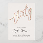 White Rose Gold Modern Minimalist 30th Birthday 箔招待状 (正面)