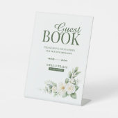 White Rose Greenery Guest Book Tabletop Sign 台座サイン (正面)