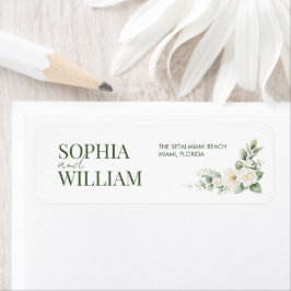 White Rose Greenery Wedding Return Address Label ラベル