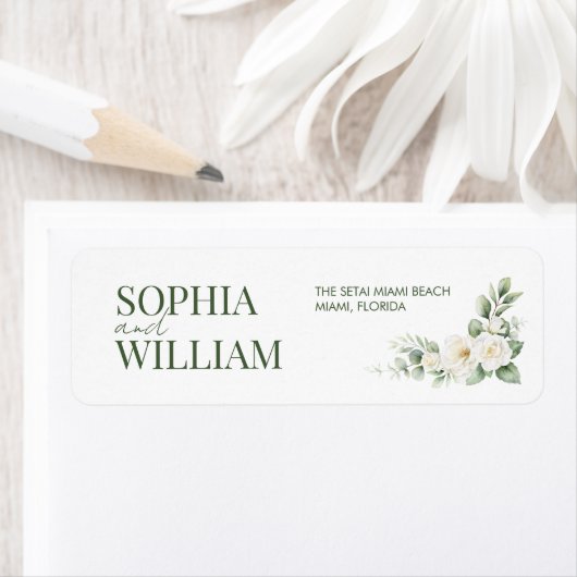 White Rose Greenery Wedding Return Address Label ラベル (インサイチュ)