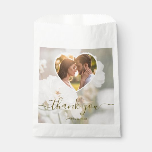 White Rose Heart Photo Template Wedding Thank You フェイバーバッグ (正面)