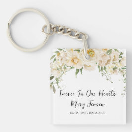 White Rose Memorial Funeral Photo Keychain キーホルダー