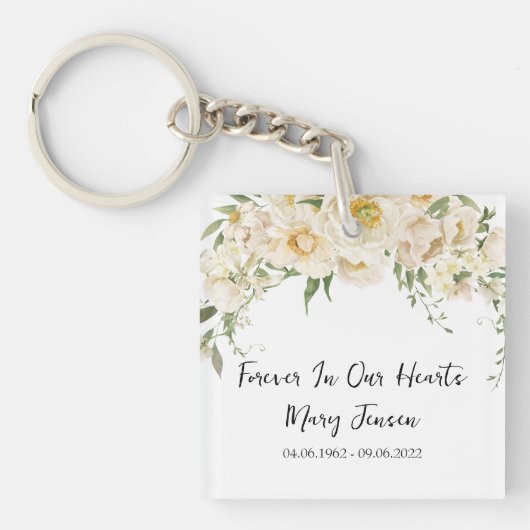 White Rose Memorial Funeral Photo Keychain キーホルダー (正面)