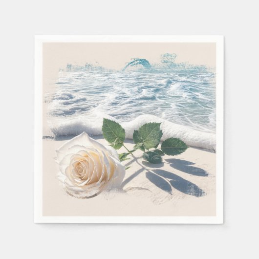 White Rose On Beach Sand  スタンダードカクテルナプキン (正面)